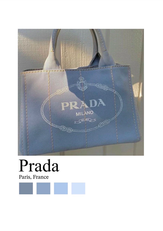 Tote bag canvas schilderij in lichtblauw met crème accenten, minimalistisch