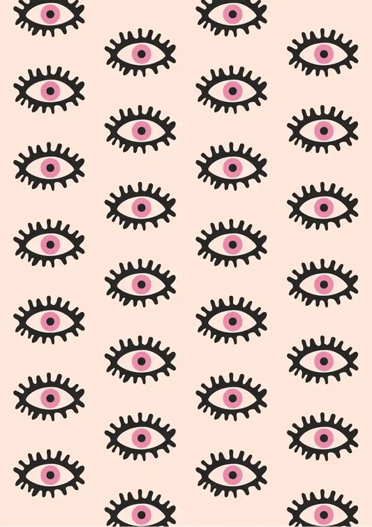 Eye Motif Pink Irises Black Eyelashes Pattern Light Pink Painting