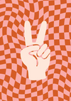 Peace Sign Hand Orange Pink Retro Checkered Painting