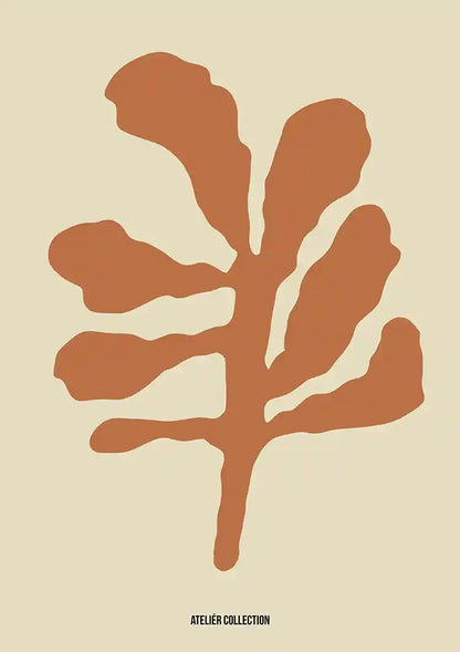 Terracotta Blad Minimalistisch Botanische Illustratie Beige Schilderij