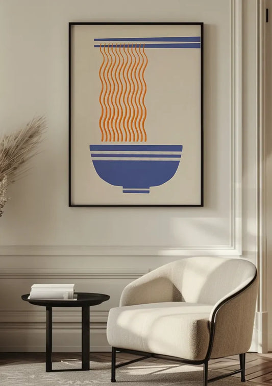 Noedels aan Eetstokjes Oranje Golven Crème Achtergrond Canvas Schilderij