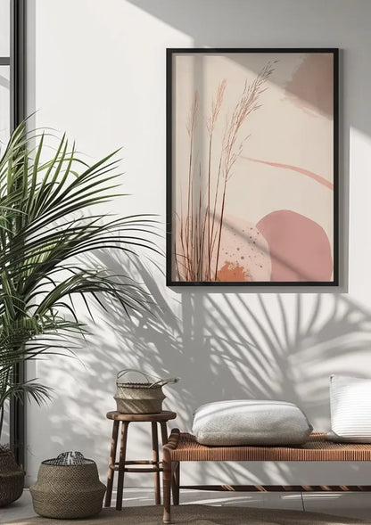Zachte Roze Grassen op Pastel Achtergrond Botanisch Abstract Schilderij