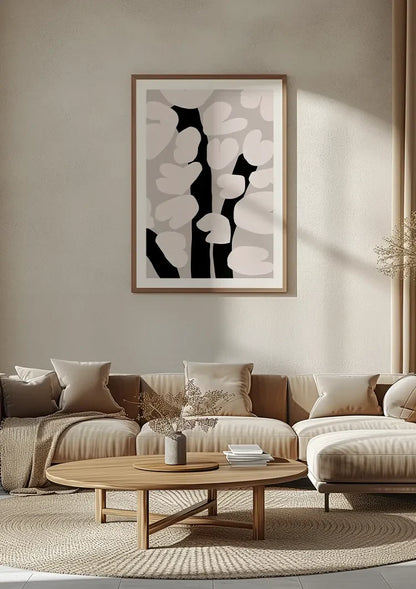 Weiße Blütenblätter Silhouetten Grau Schwarz Minimalistisches Gemälde