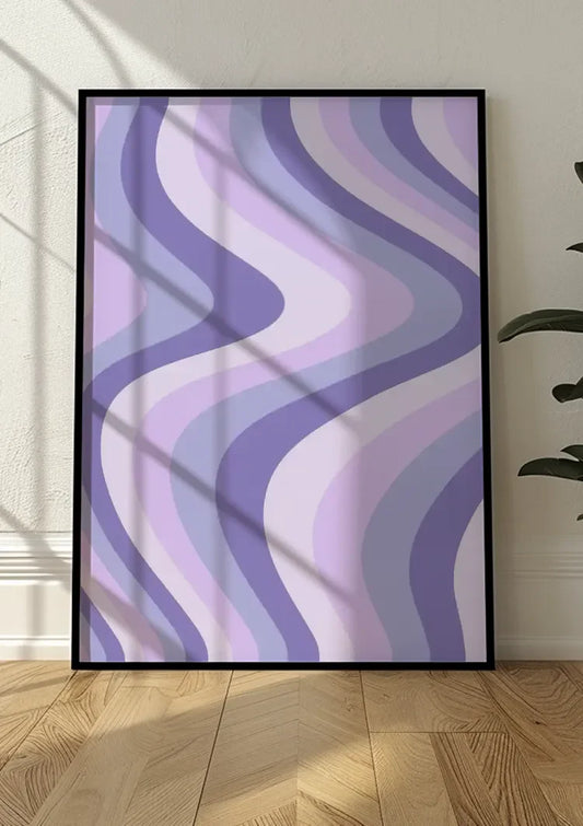 Golvende Lavendel Paarse Lijnen Abstract Vloeiend Canvas Schilderij