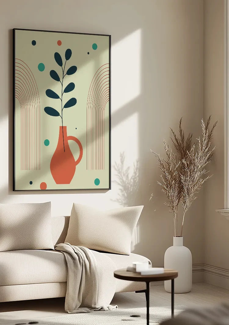 Terracotta Vase Plant Abstract Arches Colorful Dots Painting