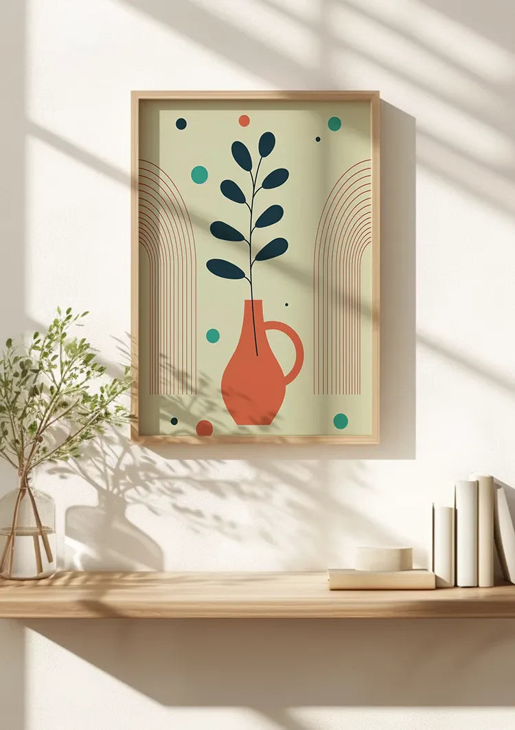 Terracotta Vase Plant Abstract Arches Colorful Dots Painting