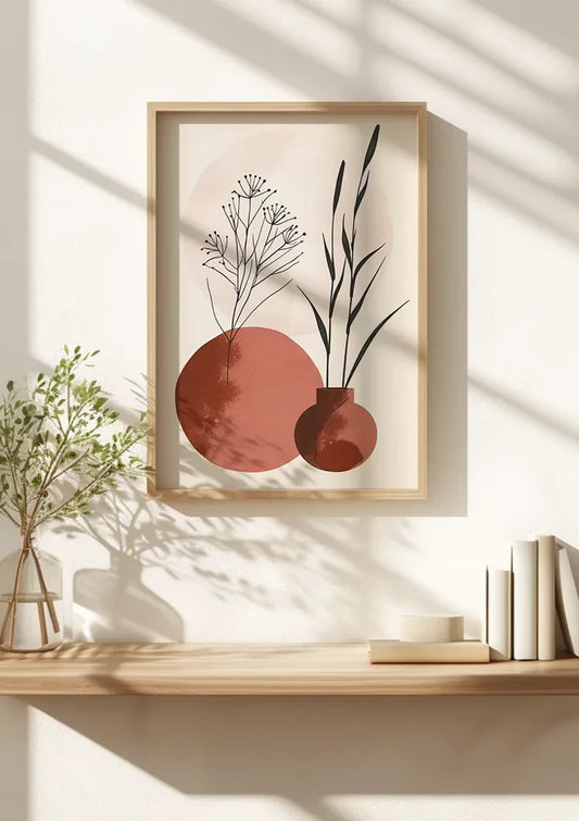 Minimalistische vazen canvas schilderij aan de muur in de hal