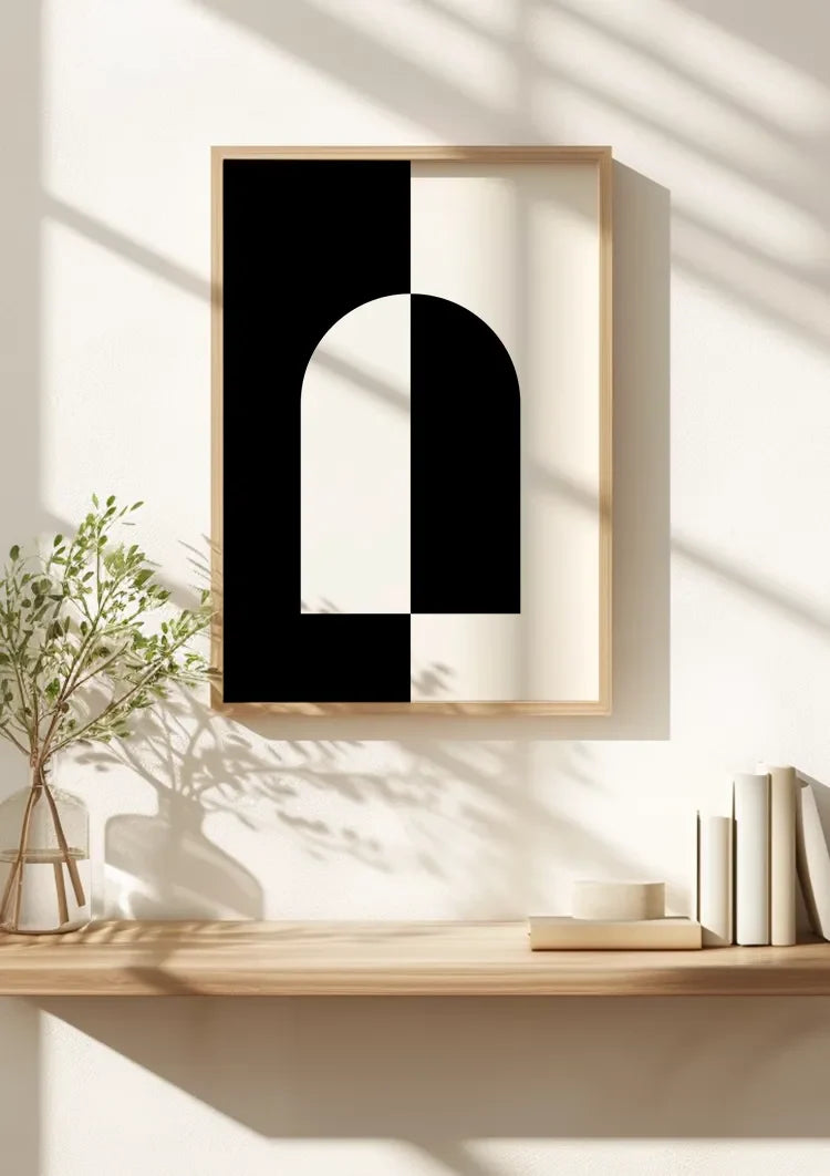 Symmetrische Boog Zwart Wit Minimalistisch Contrast Schilderij