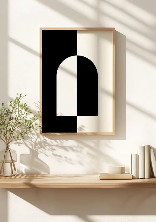 Symmetrische Boog Zwart Wit Minimalistisch Contrast Canvas Schilderij