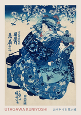 Kuniyoshi Woman Fan Niebieskie Kimono Japoński drzeworyt na Obraz na płótnie