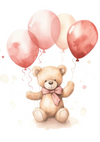 Teddybär Rosa Ballons Aquarell Niedliches Kinderzimmer Gemälde