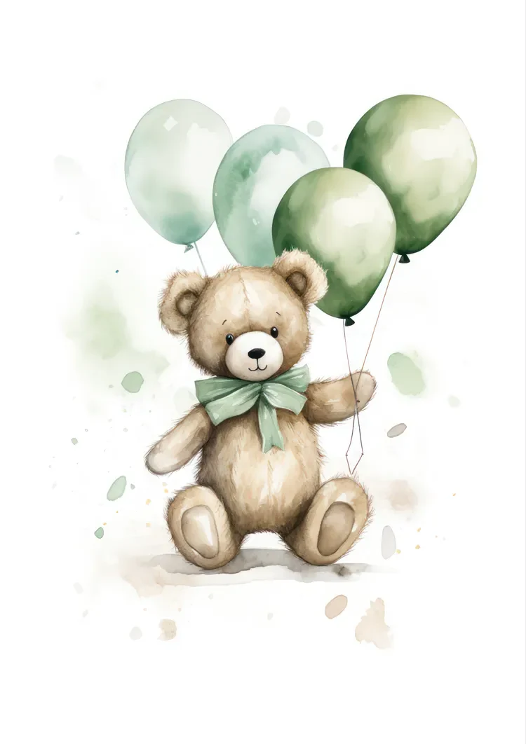 Teddybär Grüne Luftballons Kinderzimmer Süßes Gemälde