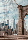 New York Skyline through Brooklyn Bridge Cables Cityscape Painting
