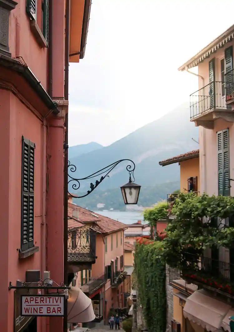 Italienische Gasse Comer See Laterne Bunte Fassaden Gemälde