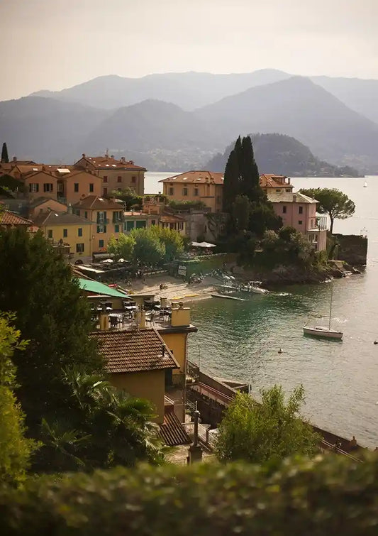 Varenna Lake Como Italian Village Terracotta Roofs Mountains Lake Atmospheric Painting