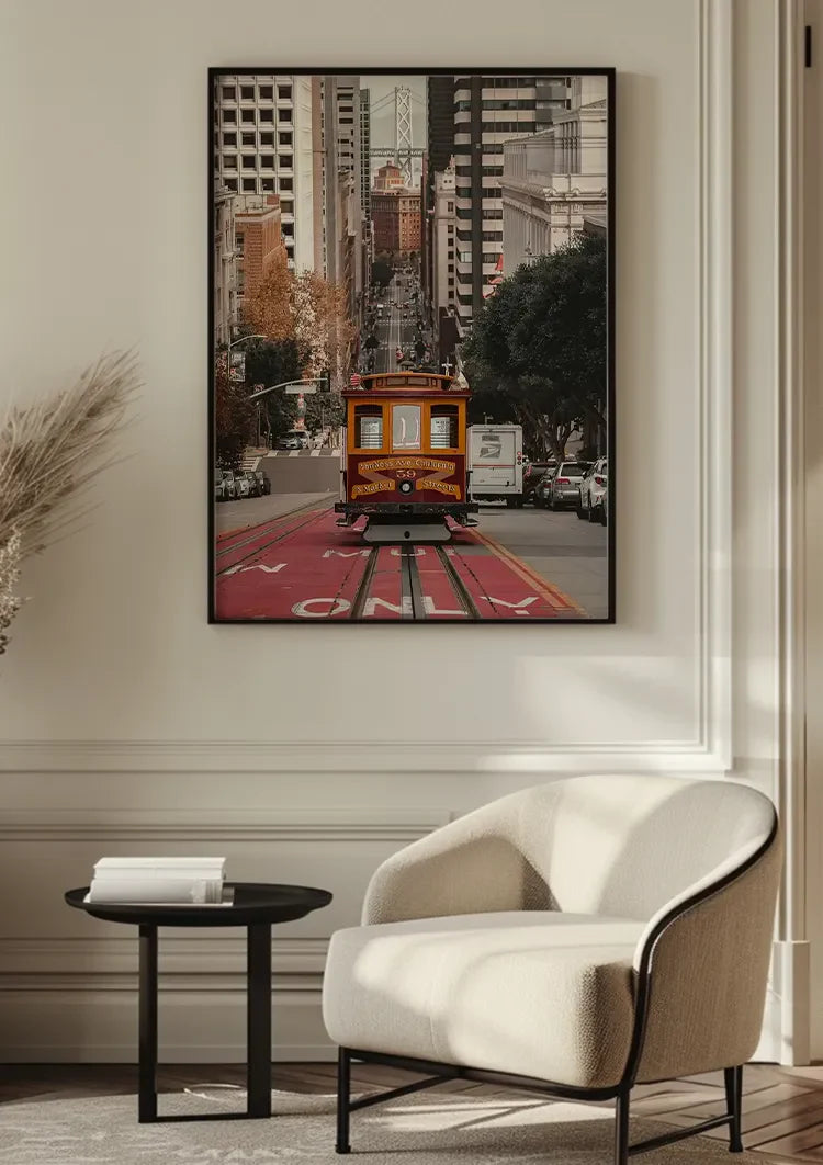 San Francisco Kabeltram Steile Straat Herfst Stadsgezicht Stedelijk Canvas Schilderij