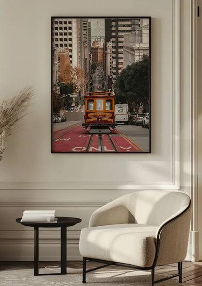 San Francisco Kabeltram Steile Straat Herfst Stadsgezicht Stedelijk Canvas Schilderij