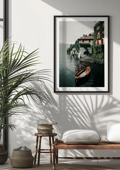 Orange Rowboat Lake Como Italian Villa Ivy Cloudy Sky Painting