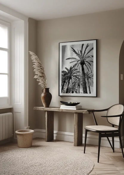 Tall Palm Trees Black White Photography Style Tropical Nature Painting