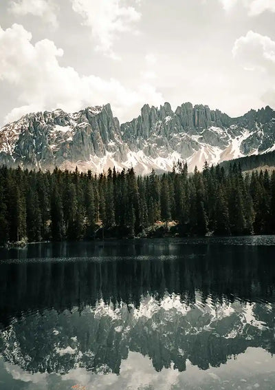 Serene Mountain Lake with Pine Forest and Mountain Peaks Canvas Painting