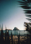 Rock Island Seen through Palm Branches Tropical Coastal Canvas Print