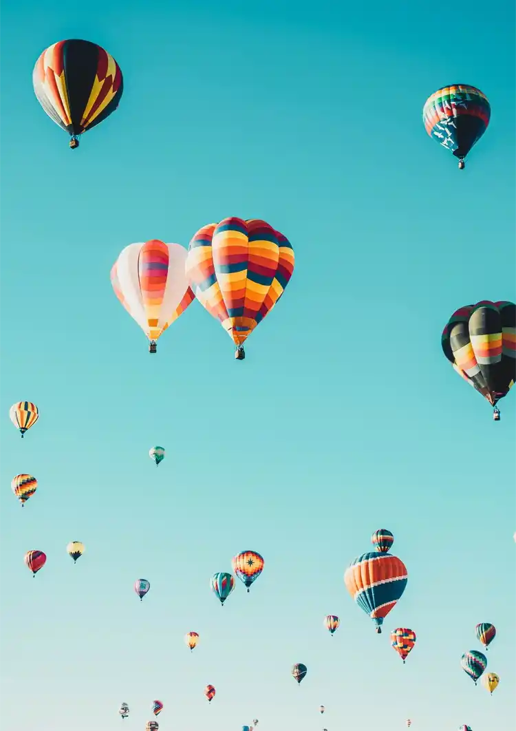 Farbenfrohe Heißluftballons Blauer Himmel Sommerhimmel Gemälde