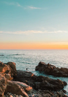 Rocky Coast At Sunset Wild Sea Golden Sky Painting