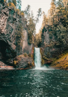 Waterfall Between High Rocks And Trees Nature Painting