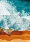 Turquoise Golven Op Goudbruin Strand Bovenaanzicht Schilderij