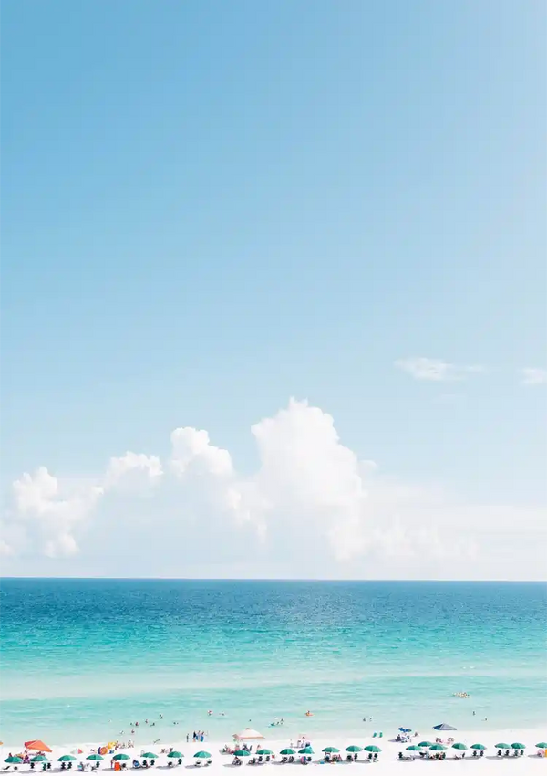 Fröhlicher Strand Türkises Meer Blauer Himmel Sonnig Gemälde
