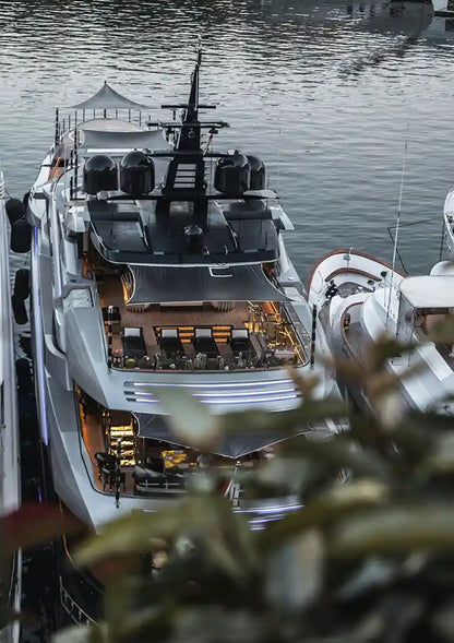 Luxury White Yacht Moored in Calm Water Painting