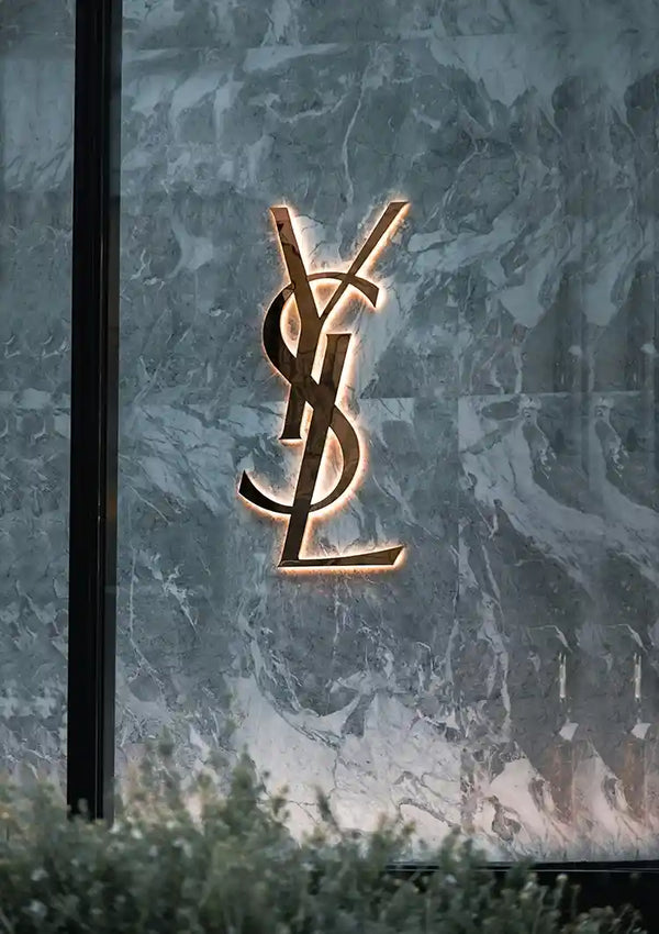 YSL Logo on Marble Background Gold Painting