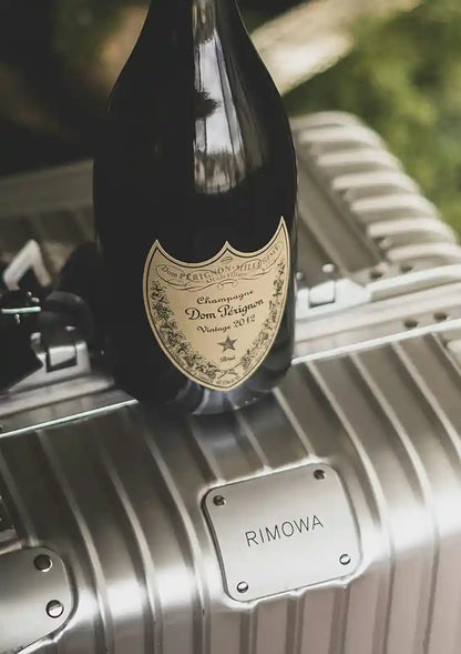 Silver RIMOWA Suitcase with Champagne Bottle Luxury Painting