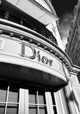 Fasada sklepu Dior Czarne białe logo Luksusowa architektura mody Obraz na płótnie