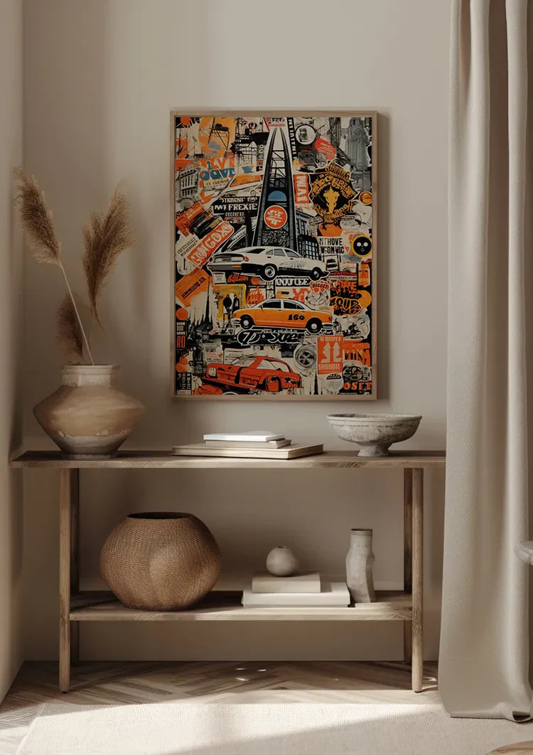Urban Collage Taxi Car Pop Art Retro Painting