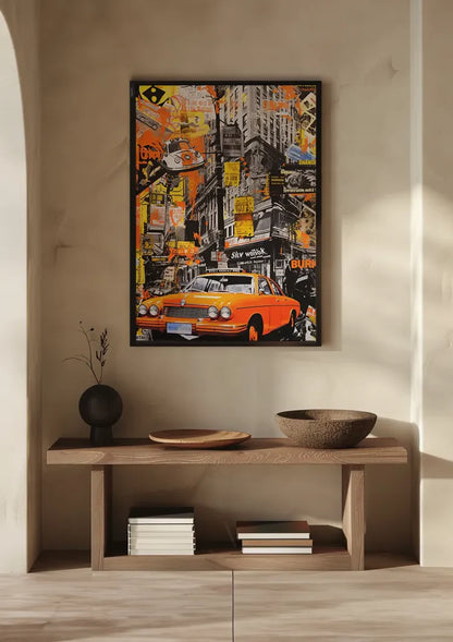 Orange Vintage Car Street Scene Pop Art Painting