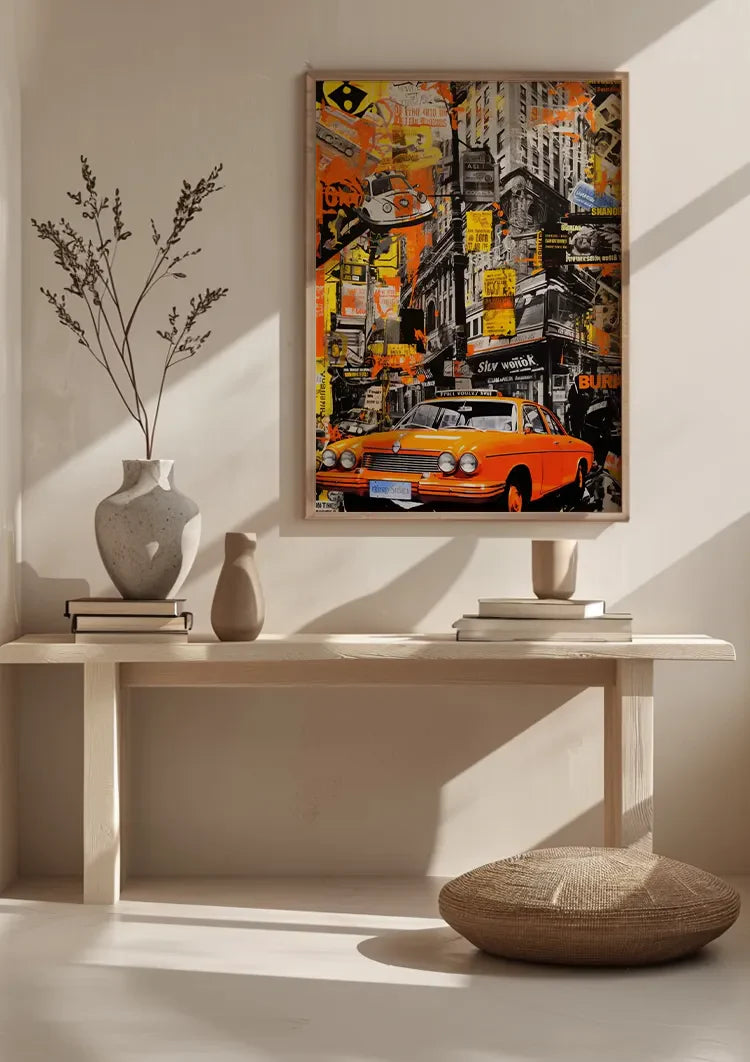 Orange Vintage Car Street Scene Pop Art Painting
