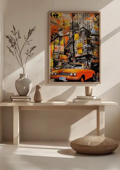Orange Vintage Car Street Scene Pop Art Painting