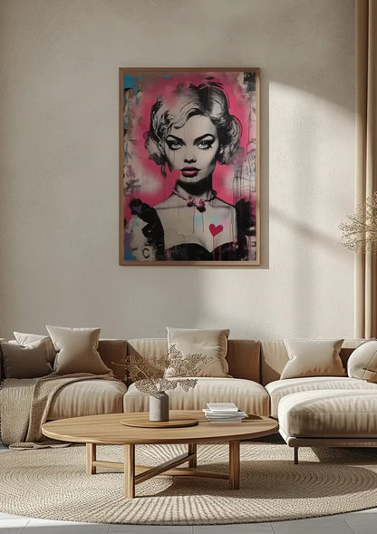 Frauenporträt Blondes Haar Rosa Herz Pop Art Graffiti Gemälde