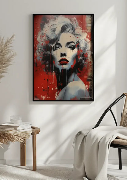 Black and White Female Portrait Red Lips Pop Art Painting
