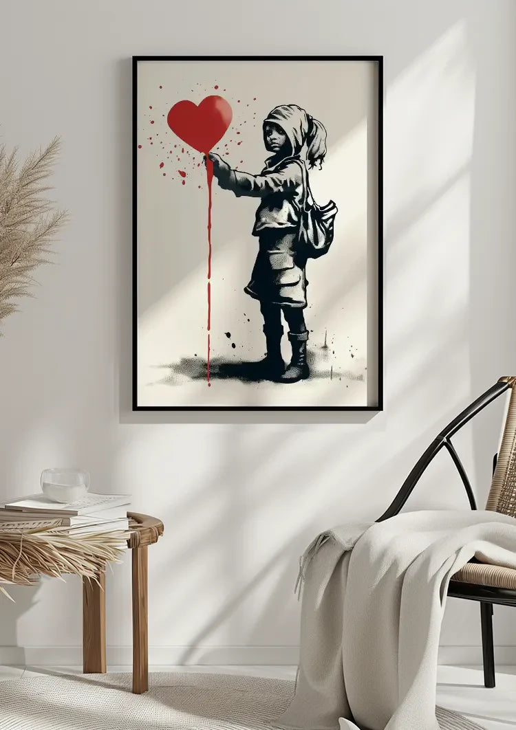 Meisje met Rood Hartballon Banksy Stijl Schilderij