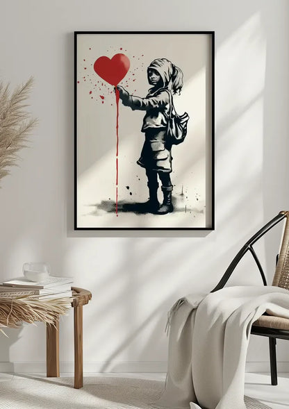 Meisje met Rood Hartballon Banksy Stijl Schilderij