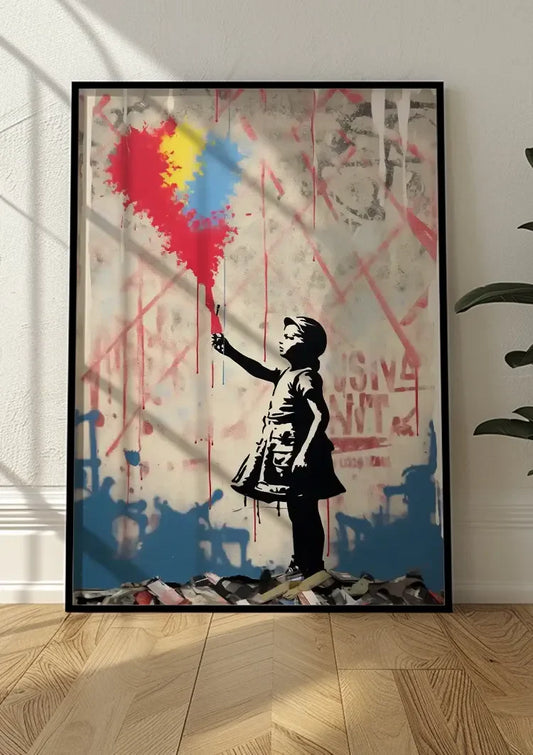 Meisje met ballonnen canvas schilderij aan de muur in de hal