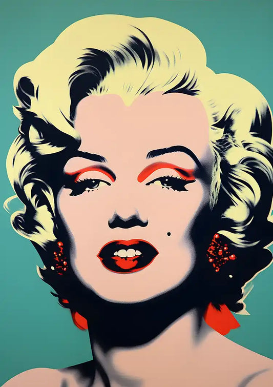 Marilyn Monroe pop art portret canvas schilderij in rood en turquoise, Warhol-stijl