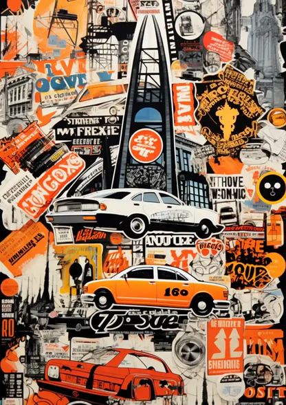 Urban Collage Taxi Car Pop Art Retro Painting