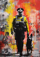 Policjant z psem pasterskim Kolorowe graffiti Street Art Canvas Malarstwo
