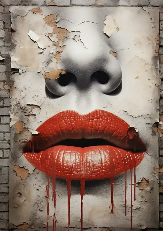 Czerwone usta obraz na płótnie w ciepłej czerwieni, styl grunge street art.