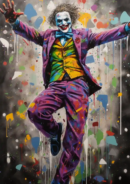 Colorful Clown in Purple Suit Graffiti Pop Art Painting