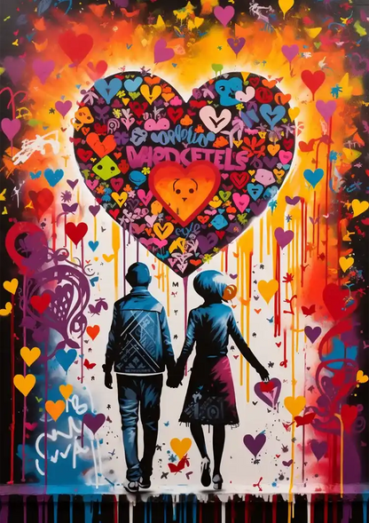 Set Colorful Hearts Graffiti Street Love Pop Art Painting