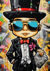 Dapper Man Black Suit Top Hat Sunglasses Newspaper Pop Art Painting